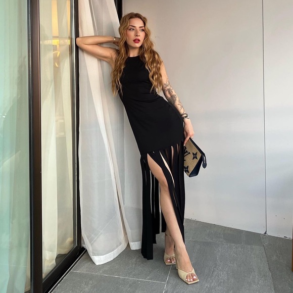 RARE ZARA LONG FRINGED DRESS - Picture 6 of 11